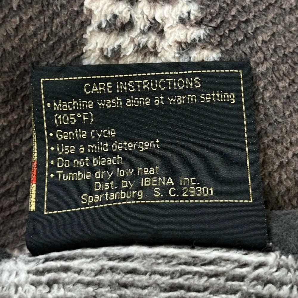 Vtg. IBENA Woven Jacquard Throw Blanket Geometric Germany Made Grey Velour 53x76